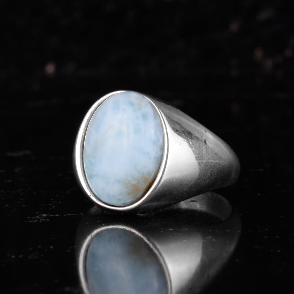KAMBO Natural Men's Ring – 925 Sterling Silver Minimalist Oval Stone Ring – Handmade Classic Statement Jewelry (Larimar) — 5