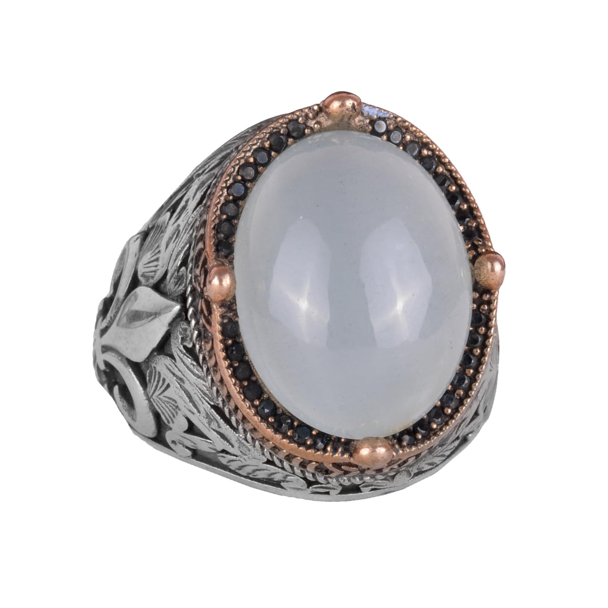 Kambo Handmade Men's Ring in 925 Sterling Silver - Available with Various Natural Gemstones (Cabochon Aquamarine)