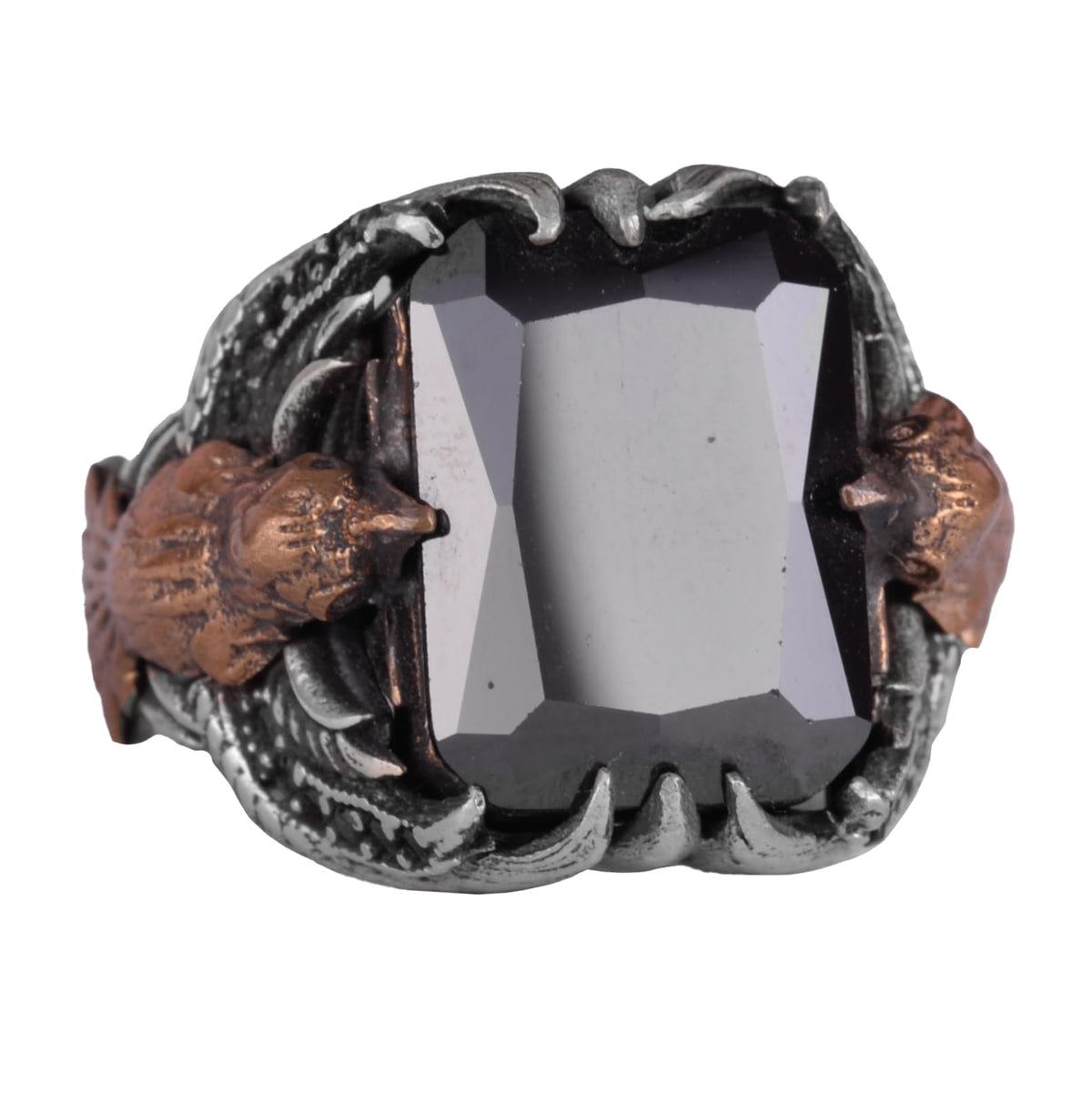 Men's Eagle Symbol Stone Ring - Handmade 925 Sterling Silver