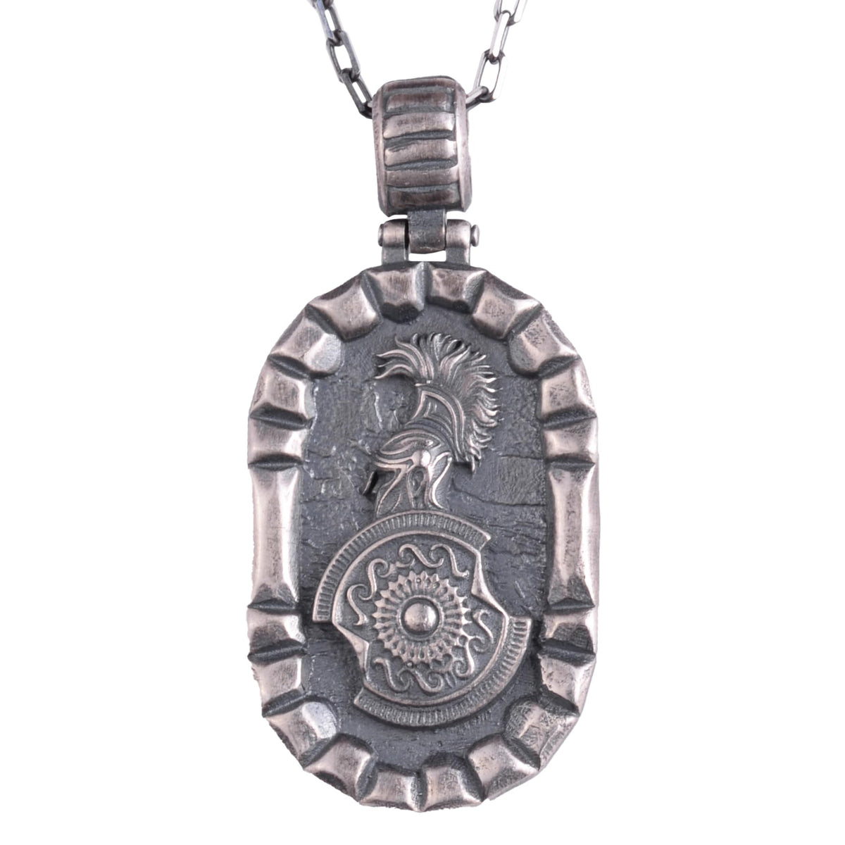 KAMBO 925 Sterling Silver Warrior Necklace for Men – Ancient Roman Spartan Shield and Helmet Design – Handmade Gothic Necklace with Chain (Silver)