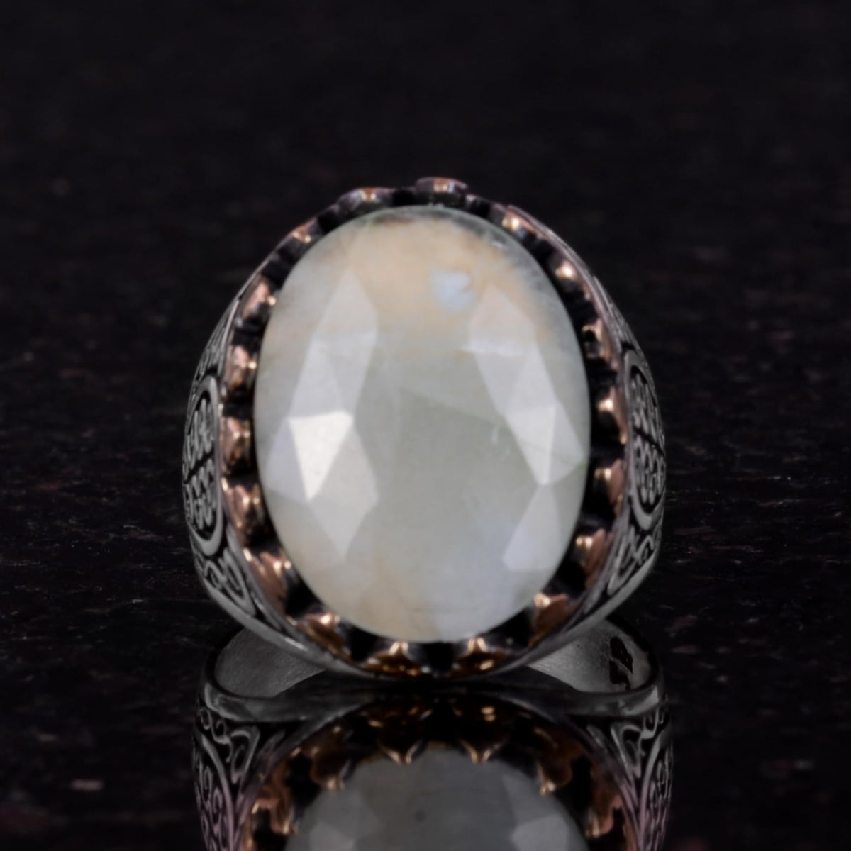 925 Sterling Silver Men's Ring - Natural Aquamarine Stone — 2