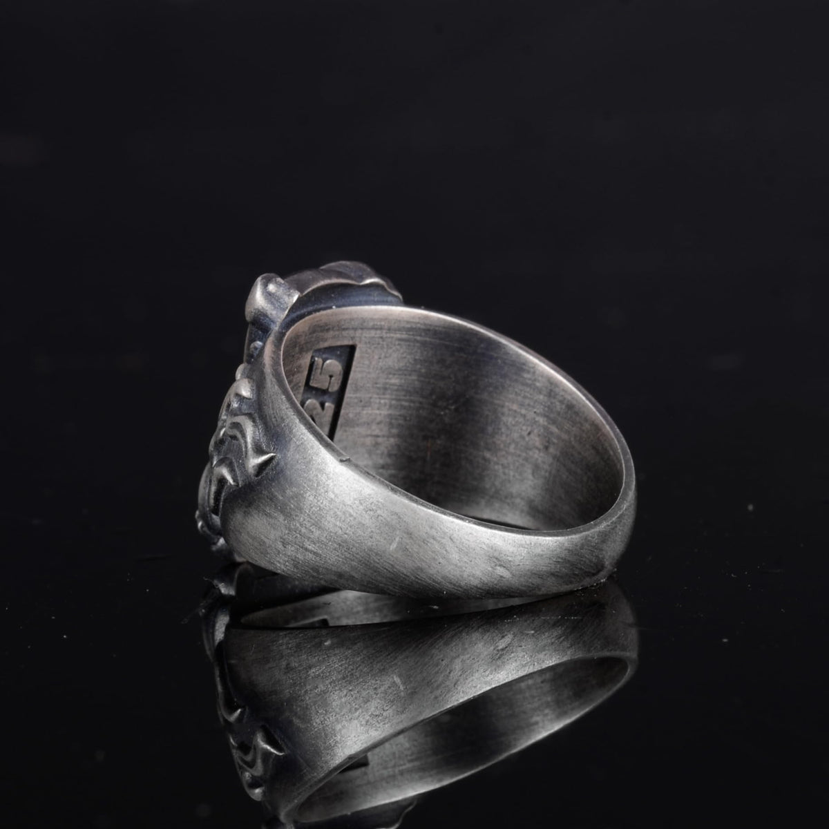 KAMBO 925 Sterling Silver Men's Azrael Ring – Gothic Skull Reaper Design – Handmade Punk Rock Silver Jewelry (Silver) — 7