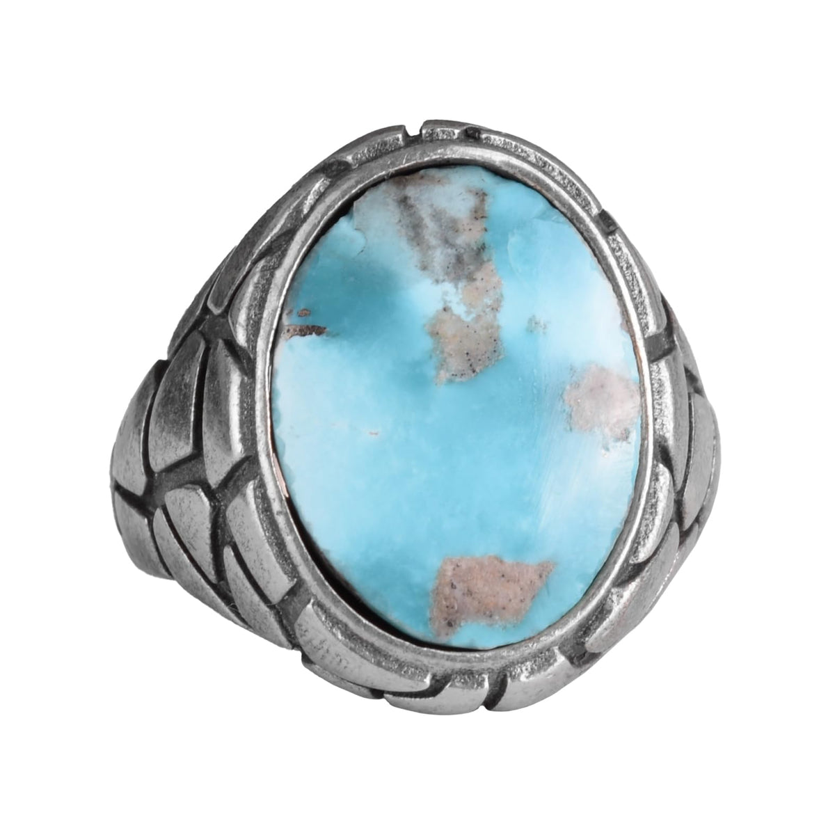 KAMBO Natural Turquoise Stone Ring - Snake Skin Pattern 925 Sterling Silver Men's Ring (Style-1)