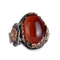 Natural Red Agate Stone Ring - 925 Sterling Silver Men's Ring