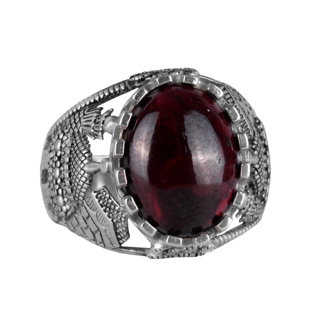 Natural Cabochon Garnet Stone Ring, Islamic Mosque 925 Sterling Silver Ring