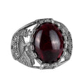 Natural Cabochon Garnet Stone Ring, Islamic Mosque 925 Sterling Silver Ring