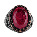 Kambo Eagle Symbol 925 Sterling Silver Men's Ring – Synthetic Red Paraiba Stone, Handcrafted