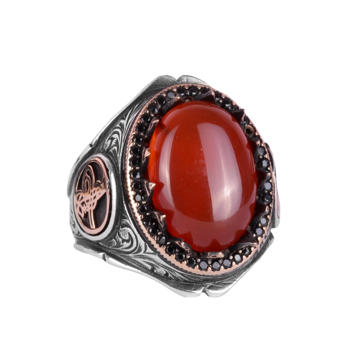 925 Sterling Silver Men's Ring - Red Agate Stone