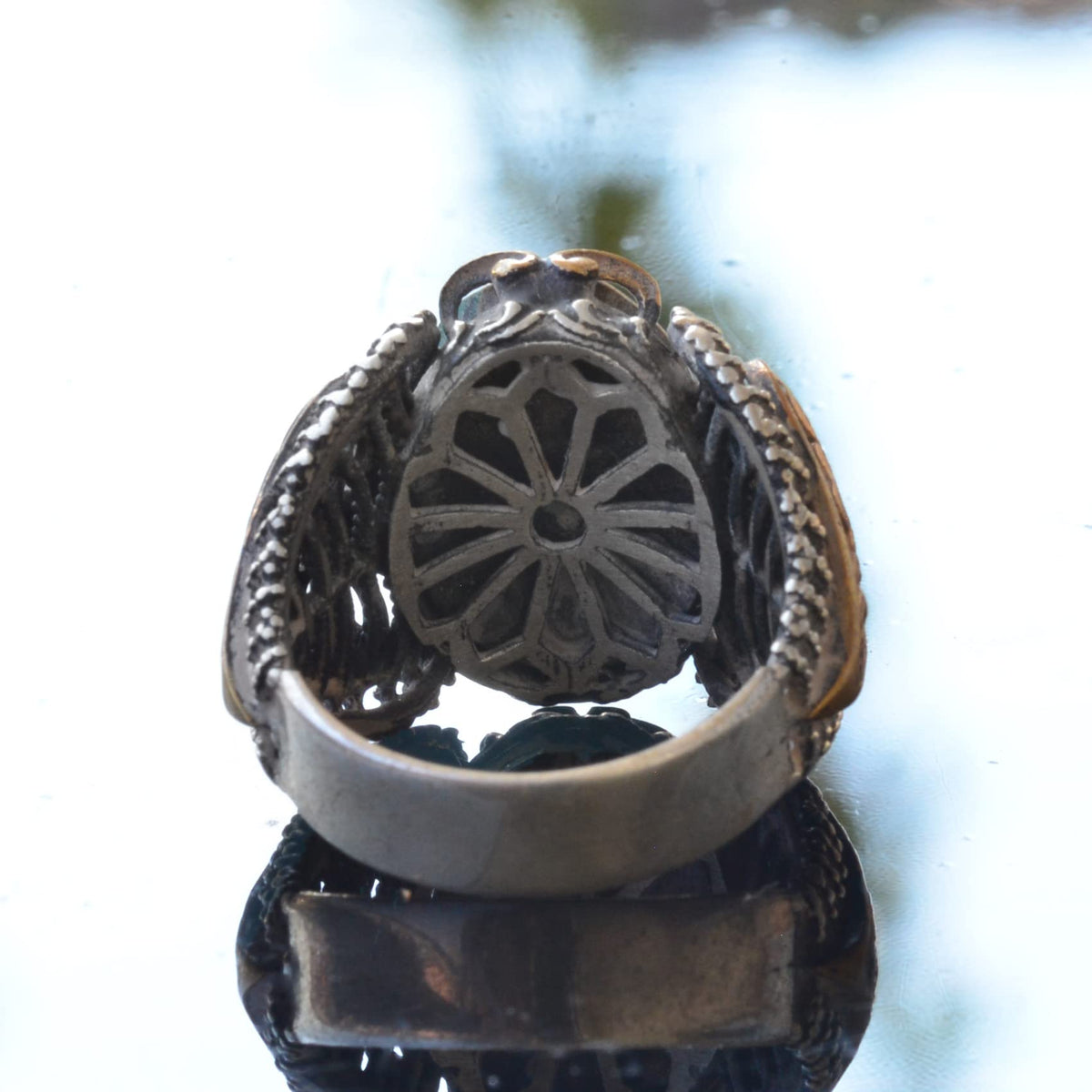 Handmade Natural Turquoise Ring with Celtic Knot Design - 925 Sterling Silver Men's Ring — 7