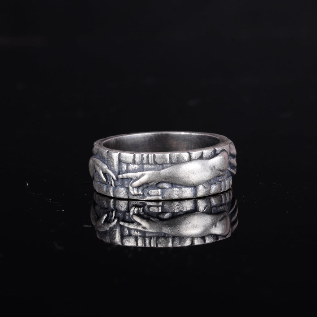 KAMBO 925 Sterling Silver Men's Ring – Design Inspired by the Creation of Adam – Handmade Artistic Renaissance Jewelry — 5