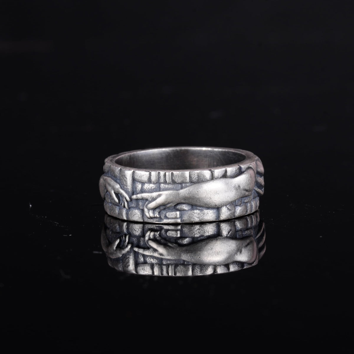 KAMBO 925 Sterling Silver Men's Ring – Design Inspired by the Creation of Adam – Handmade Artistic Renaissance Jewelry — 5