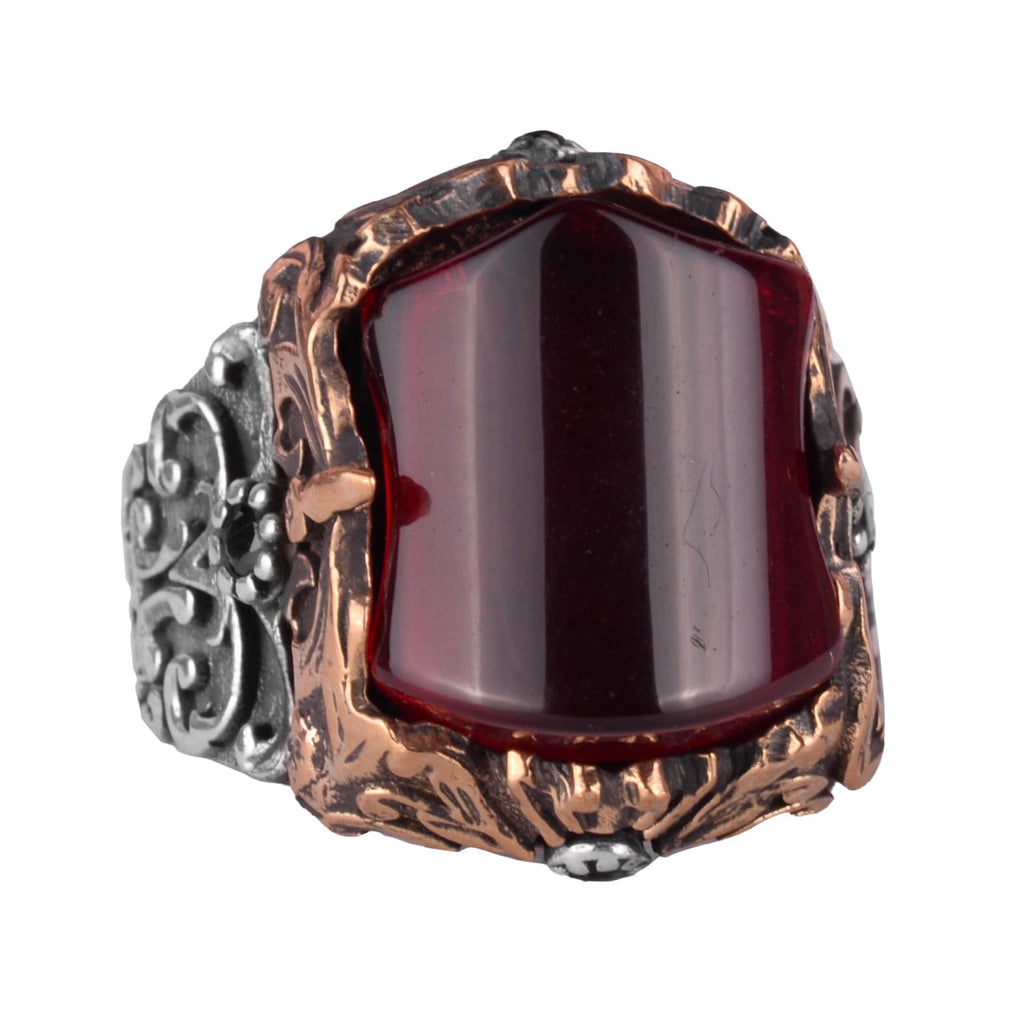 Handmade 925 Sterling Silver Men's Ring - Unique and Original Design (Synthetic Garnet)