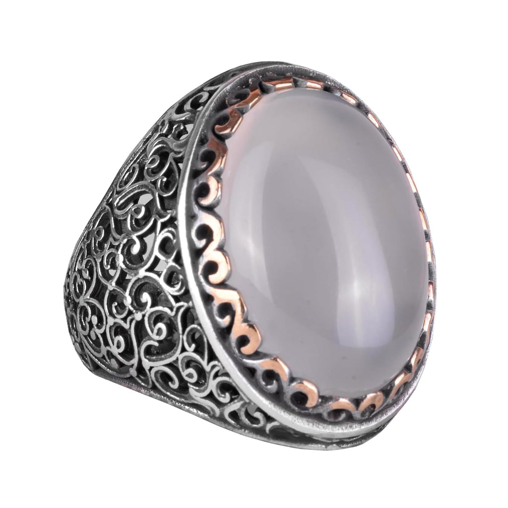 Handmade Silver Men's Large Ring Made with Moonstone