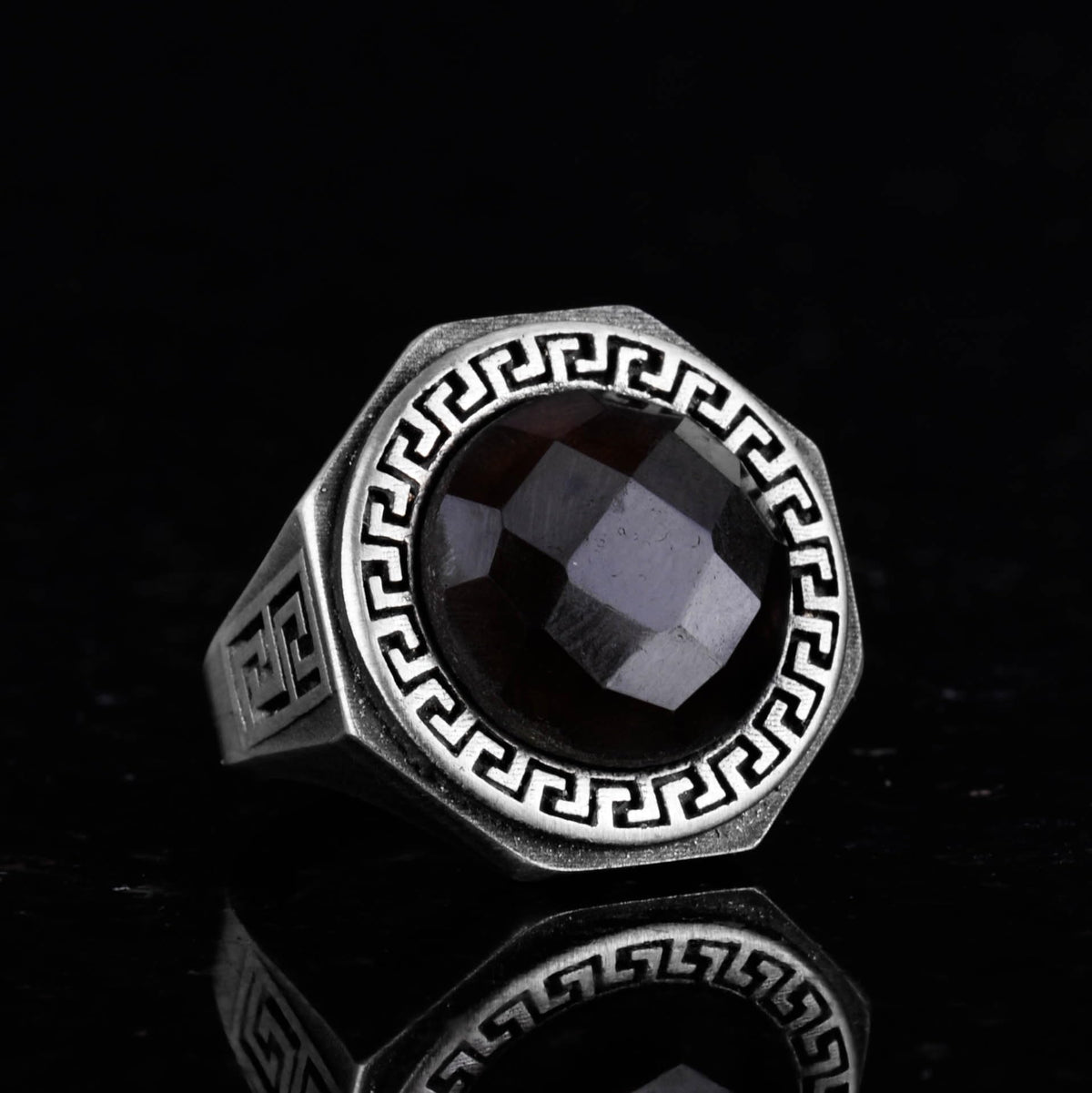 Natural Stone Ring - 925 Sterling Silver Handmade Men's Ring (Smoky Quartz) — 5