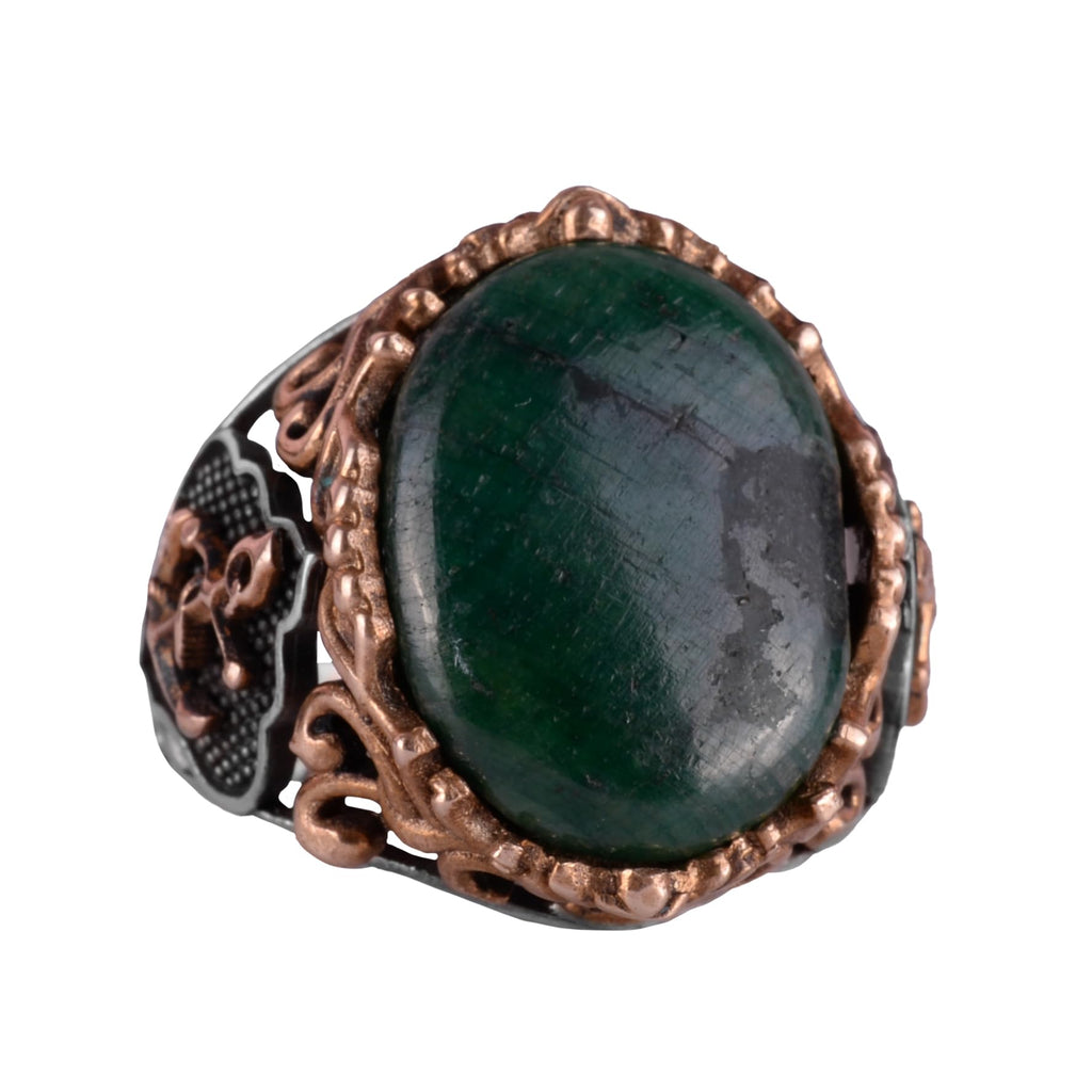 Sailor's Key Silver Ring, Natural Stone Ring, 925 Sterling Silver Ring, Cabochon Emerald