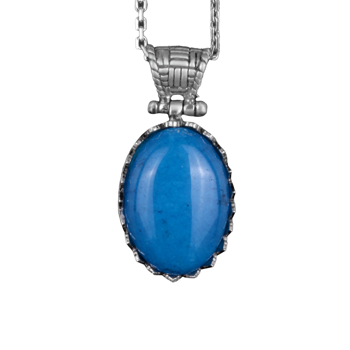 Natural Blue Agate Pendant - 925 Sterling Silver Necklace