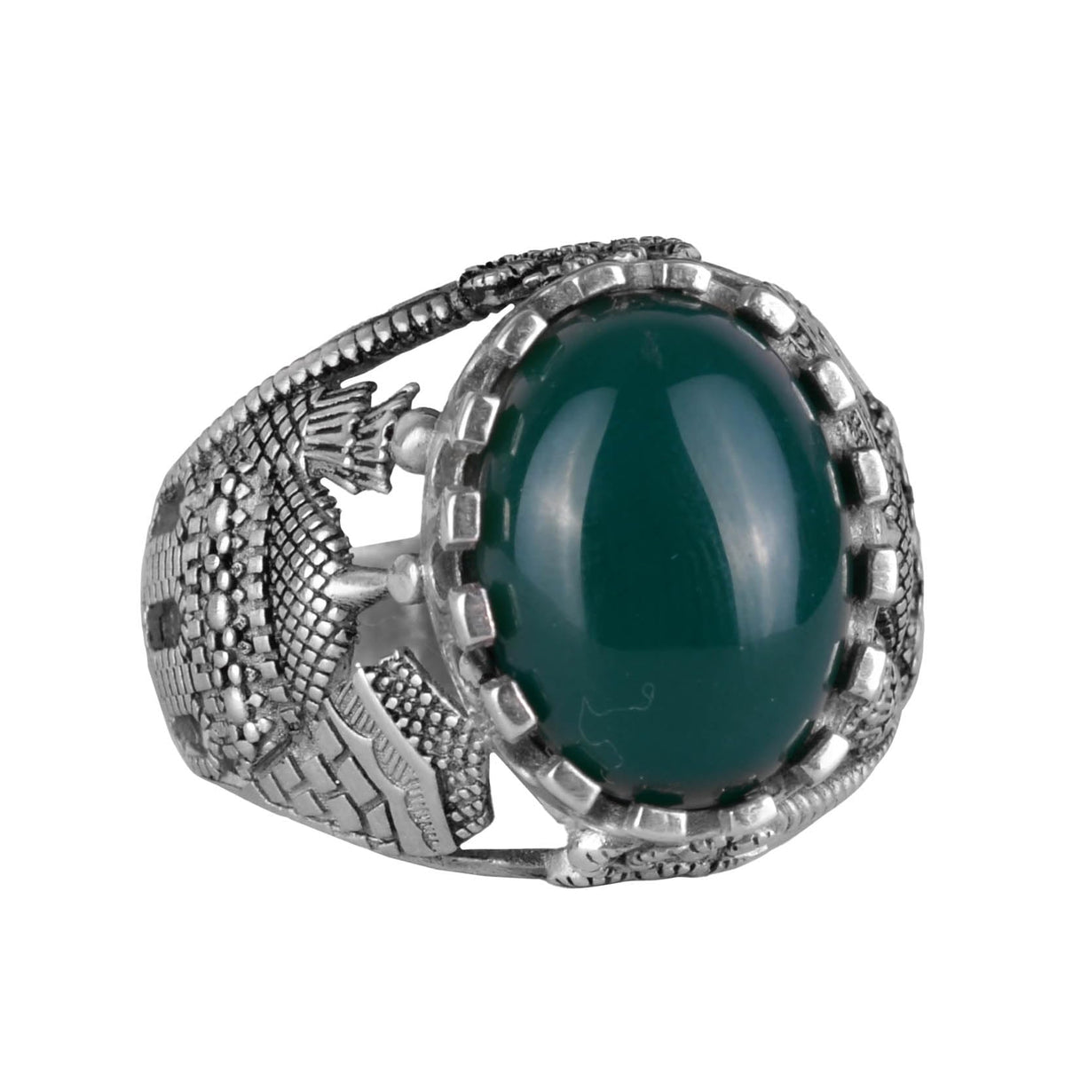Islamic Natural Jade Stone Ring - 925 Sterling Silver Men's Ring - Harmony and Abundance Design
