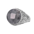 KAMBO Natural Stone Men's Ring 925 Sterling Silver Round Cabochon Handmade Statement Ring Stone (Labradorite)