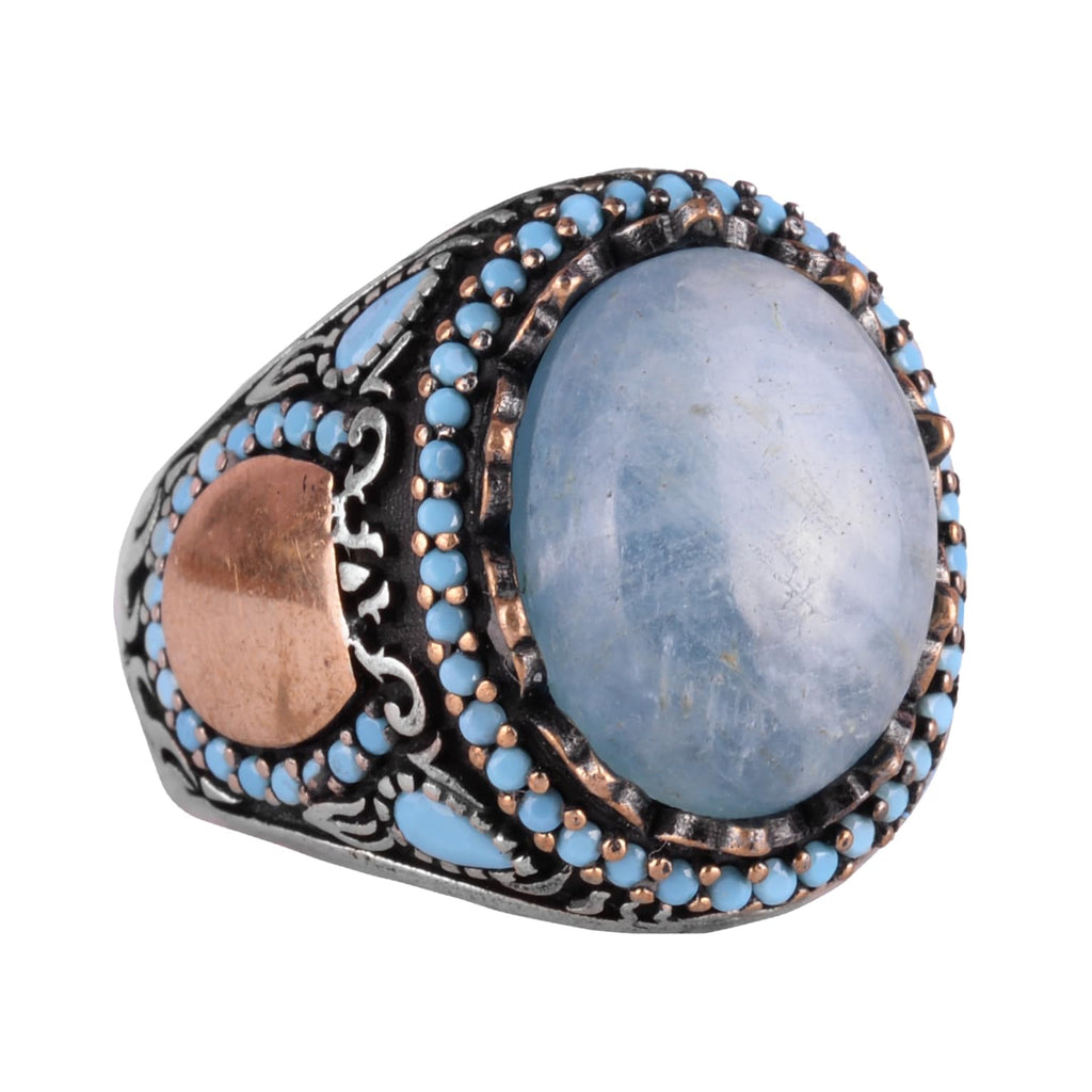 Natural Aquamarine Stone Handcrafted Ring - 925 Sterling Silver
