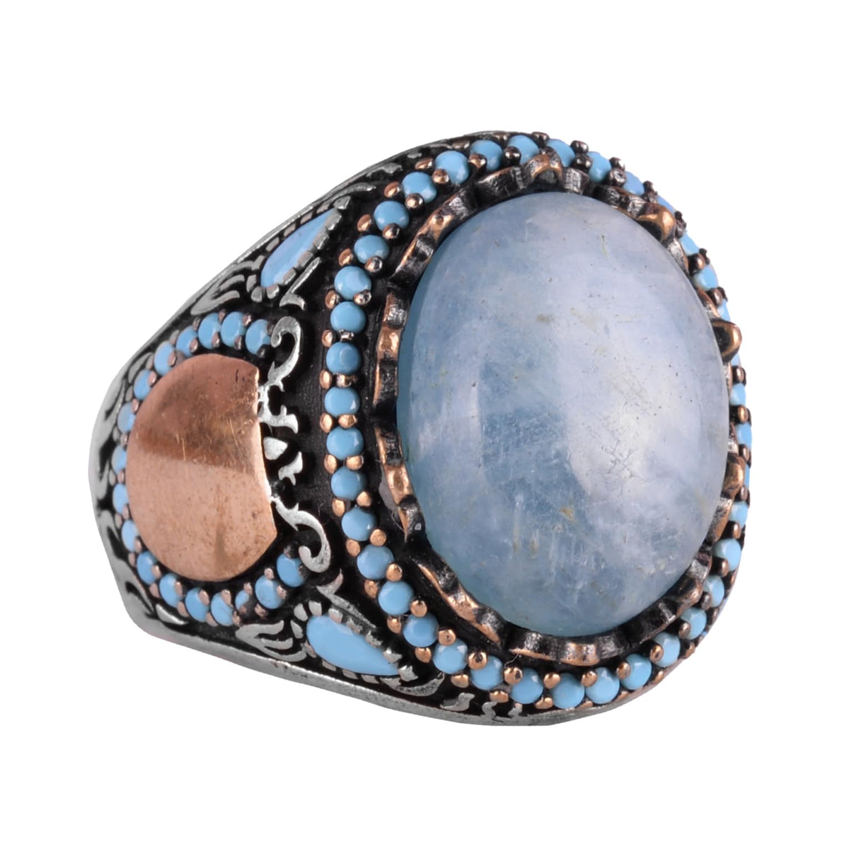 Natural Aquamarine Stone Handcrafted Ring - 925 Sterling Silver