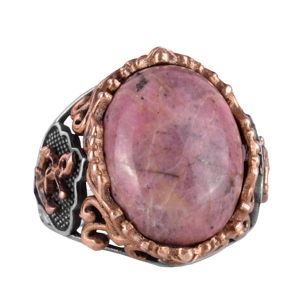 Silver Lighthouse Ring, Rhodonite Natural Stone Ring, 925 Sterling Silver Men's Ring