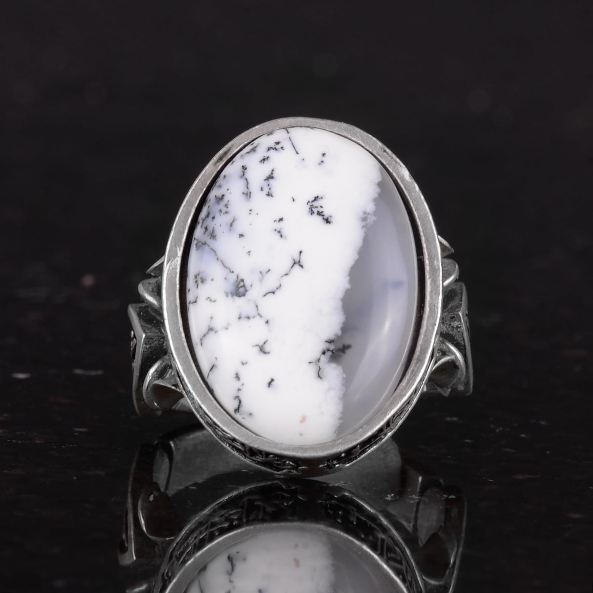 Real Natural Dendritic Agate Stone Ring - Handmade 925 Sterling Silver - Symbol of Wisdom, Protection, and Spirituality — 4