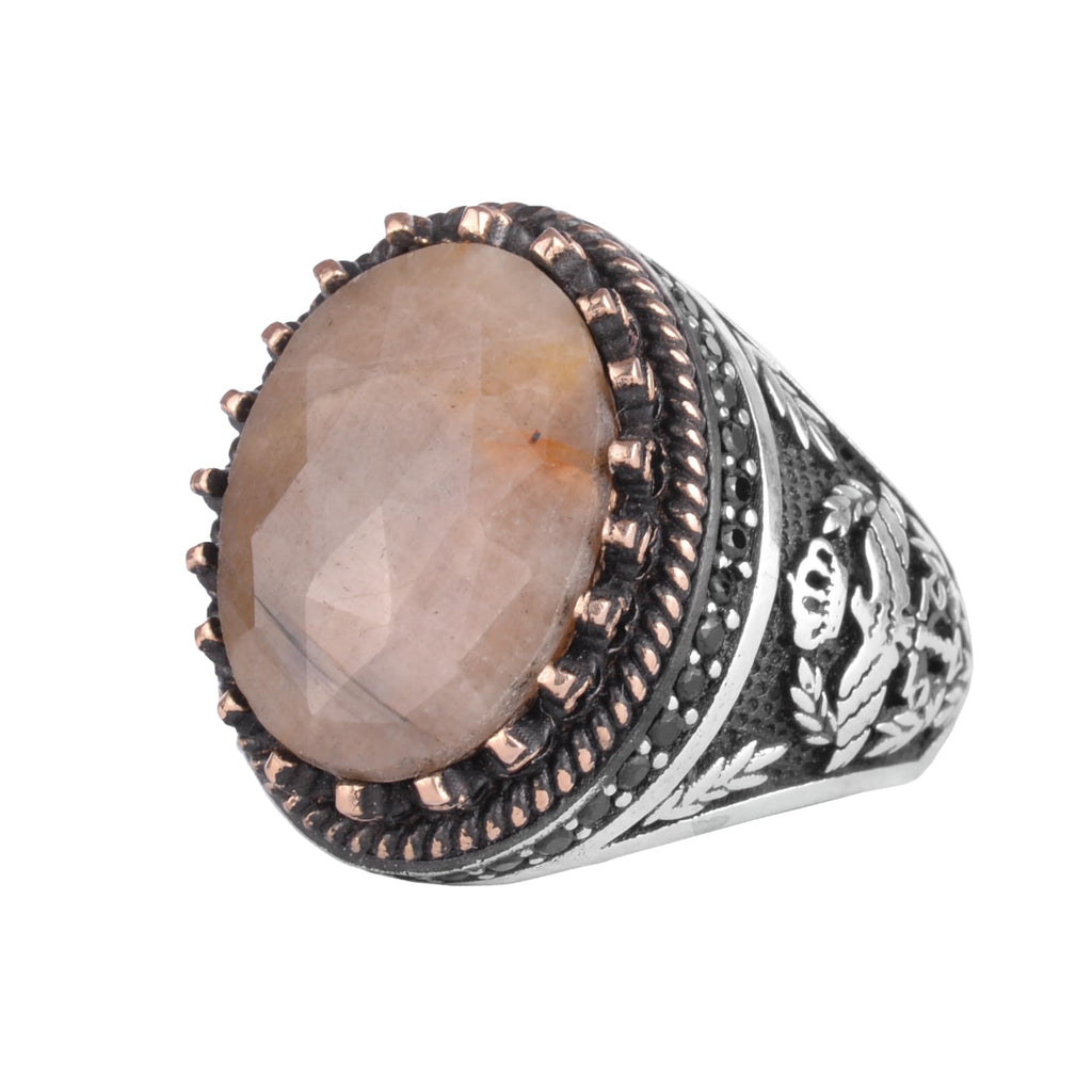 KAMBO Natural Yellow Sapphire Stone Ring for Men 925 Sterling Silver Handmade Statement Ring Oval Shaped Stone