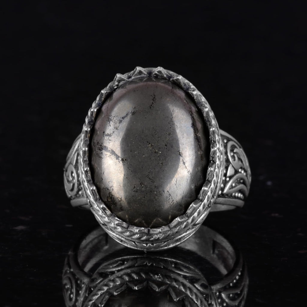 Handmade Pyrite Natural Stone Ring - 925 Sterling Silver Men's Ring — 2