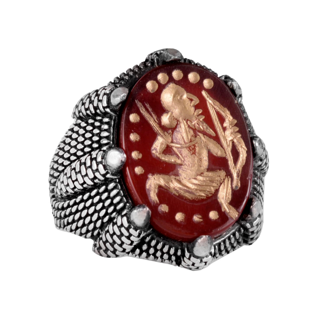 Natural Agate Stone Ring - 925 Sterling Silver Men's Ring