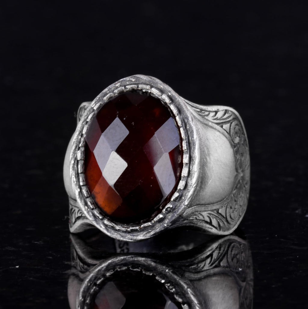 Natural Stone Ring, 925 Sterling Silver Ring, Garnet — 5