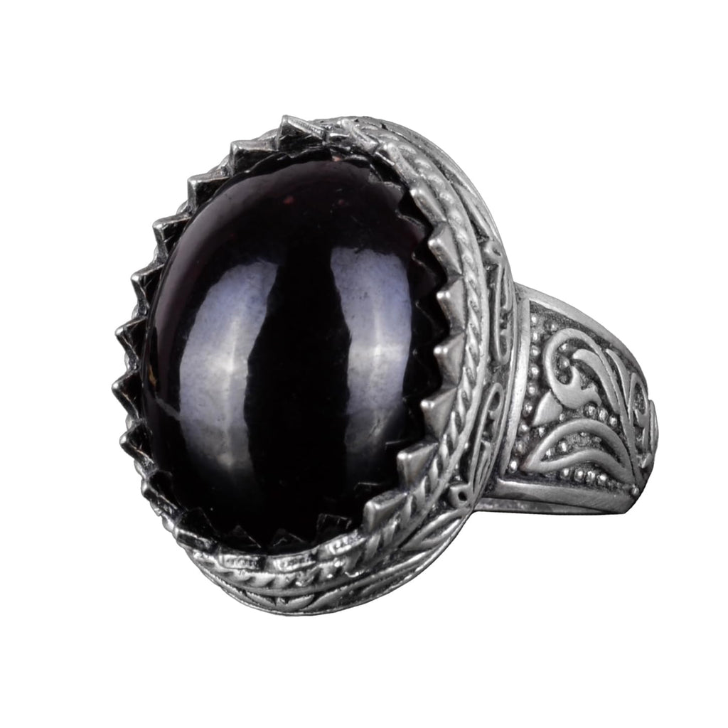 KAMBO Handmade Men's Garnet Ring in 925 Sterling Silver - Minimalist Deep Solid Silver Design with Natural Garnet Stone 
