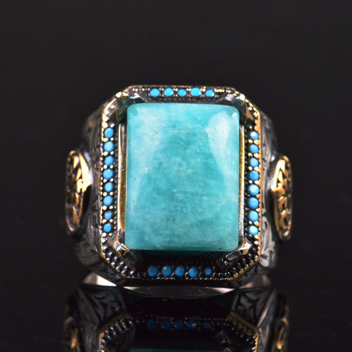 Natural Amazonite Stone Ring, 925 Sterling Silver Ring (Model-2) — 2