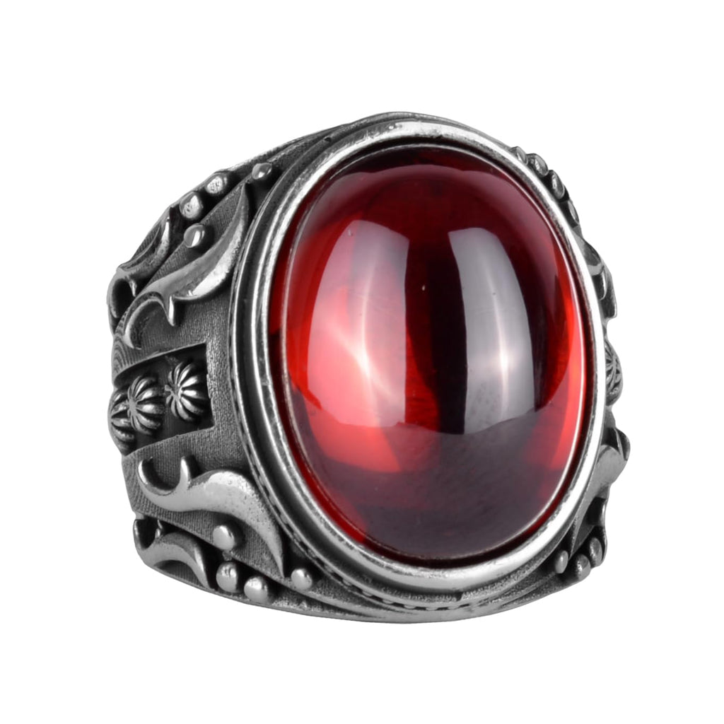 Manufactured Stone Ring, 925 Sterling Silver Ring, Design Silver Men's Ring (Cabochon Made Garnet Stone)