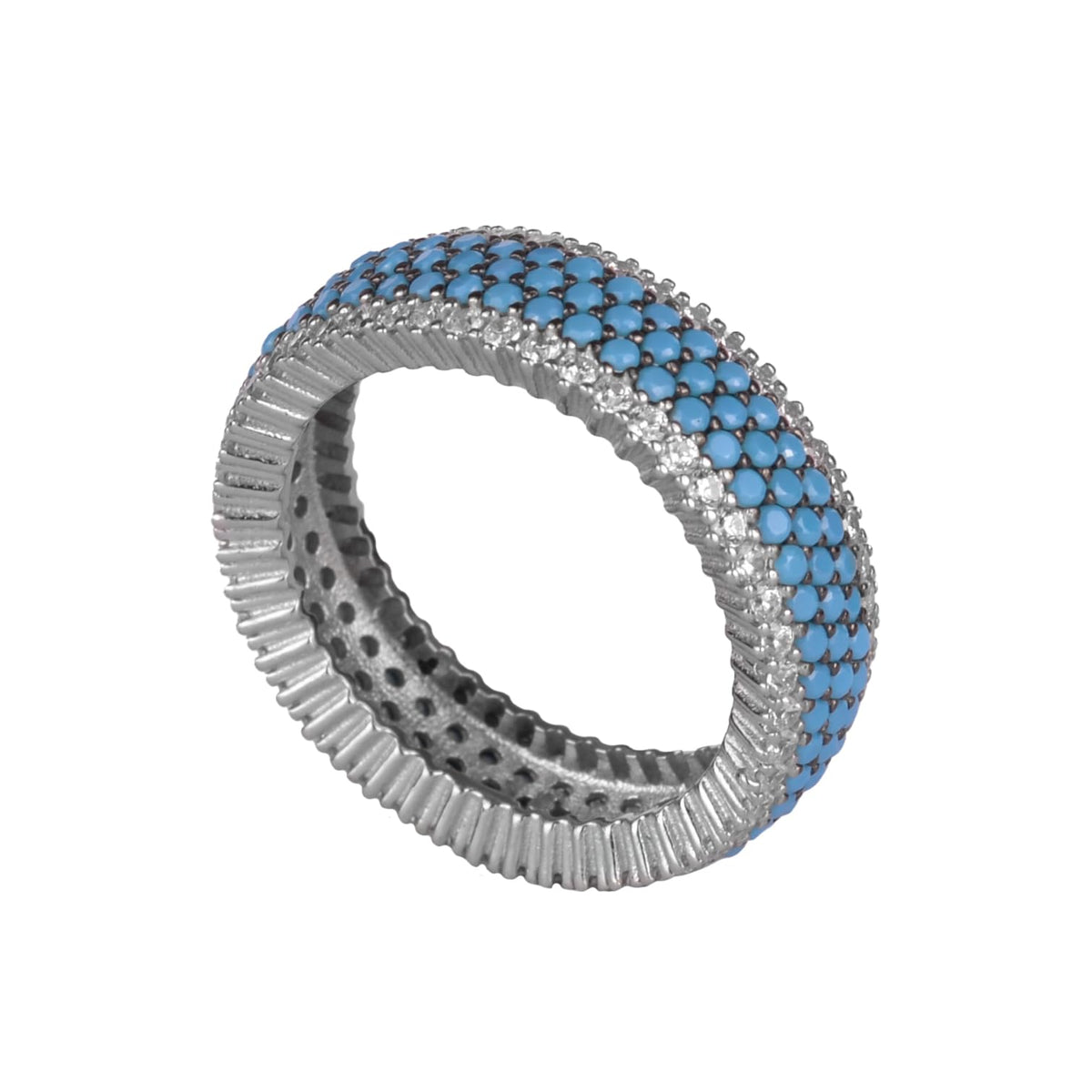 KAMBO 925 Sterling Silver Women's Infinity Band – Blue and White Zircon Stone Ring – Elegant Silver Anniversary Jewelry