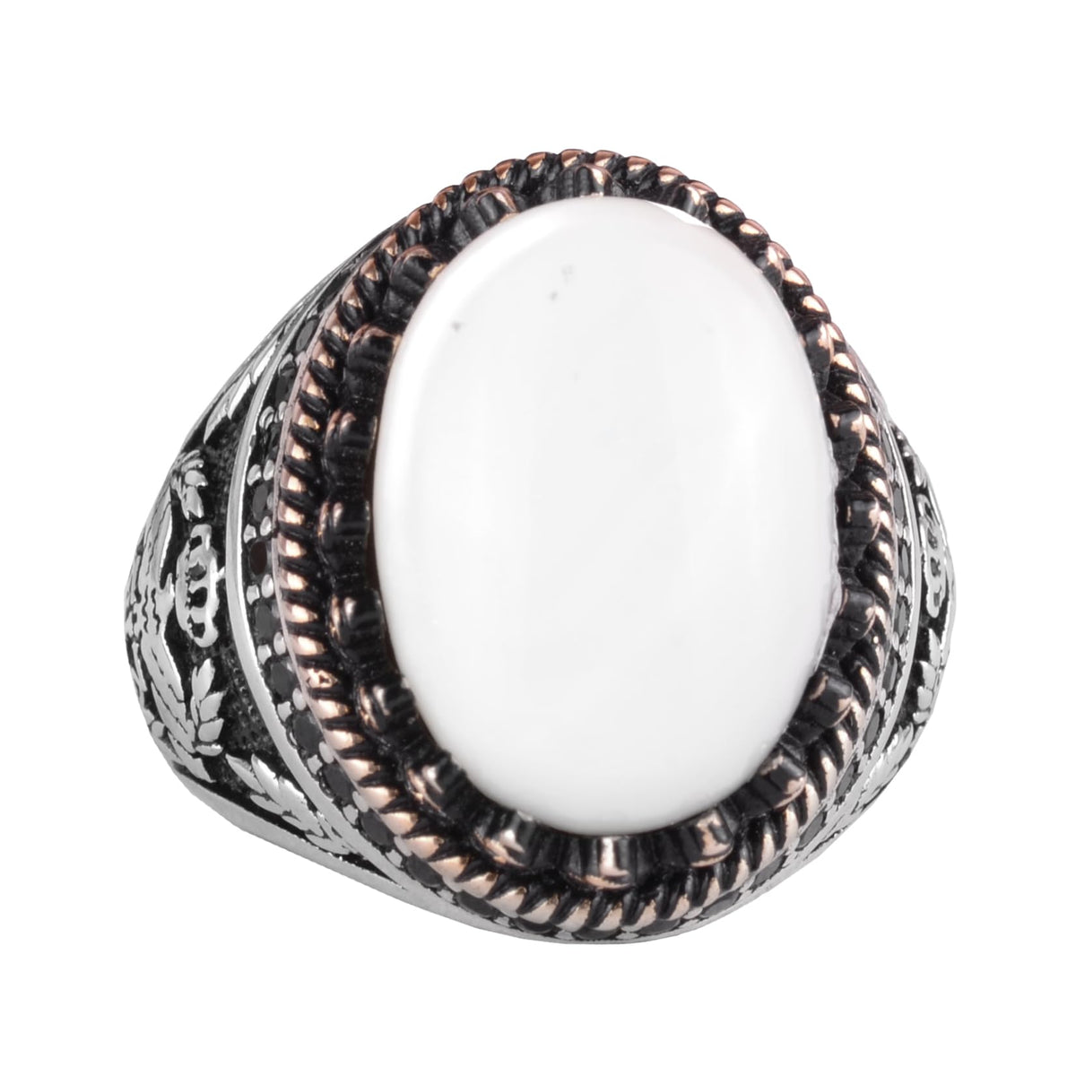 Natural Pearl Stone Handmade Eagle Ring - 925 Sterling Silver
