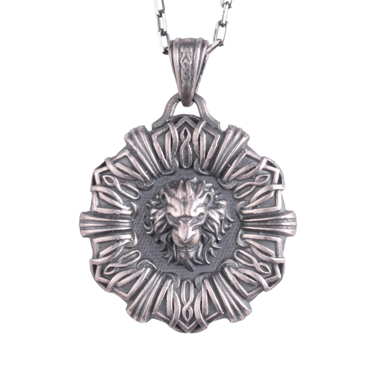 KAMBO 925 Sterling Silver Lion Head Totem Chain Necklace – Handmade Courage Amulet Necklace for Men – Symbol of Royal Power and Strength (Silver)