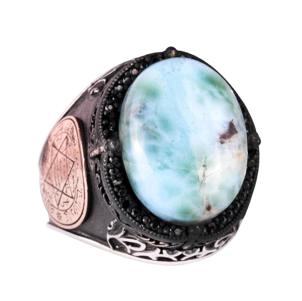Larimar Stone Ring - 925 Sterling Silver Men's Ring - Ocean Serenity Design