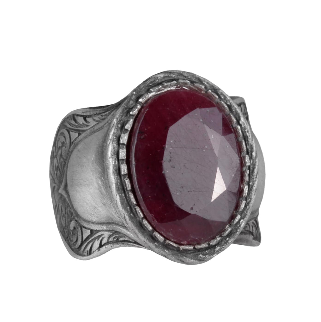 Natural Stone Ring, 925 Sterling Silver Ring, (Ruby)