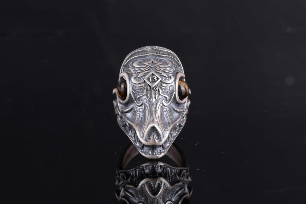 KAMBO Natural Stone Dragon Large Ring - Men's 925 Sterling Silver Gothic Handmade Statement Jewelry (Tiger's Eye) — 4