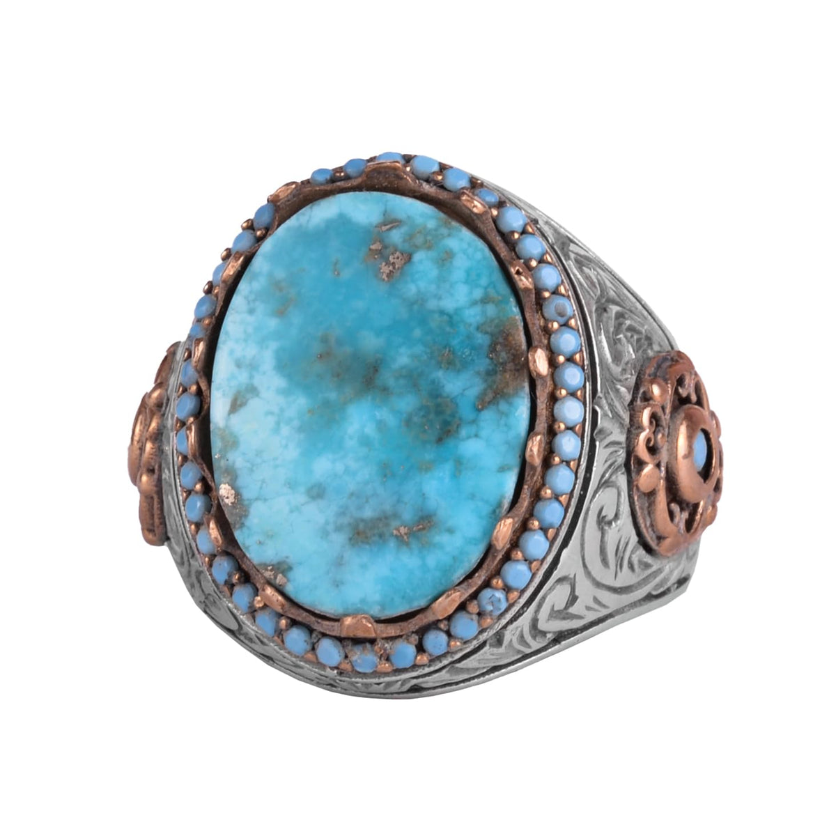 KAMBO Authentic Arizona Turquoise Stone Men's Ring - Natural Stone Handmade 925 Sterling Silver (Model-3)
