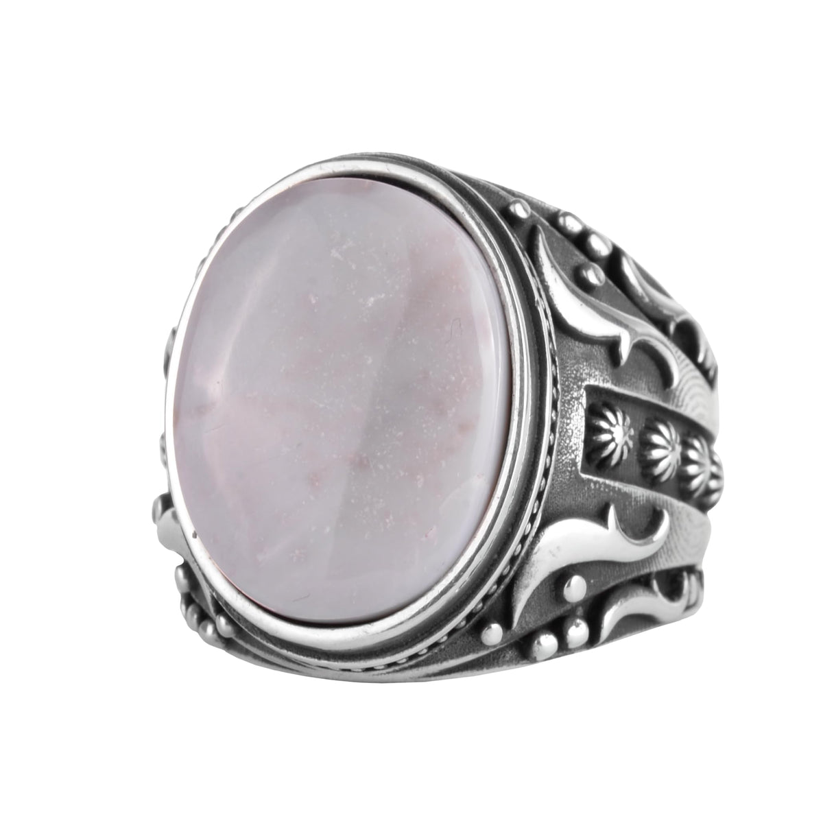 KAMBO Handmade 925 Sterling Silver Opal Ring for Men – Vintage Ottoman Style Engraved Pattern, Natural Oval Opal Stateme