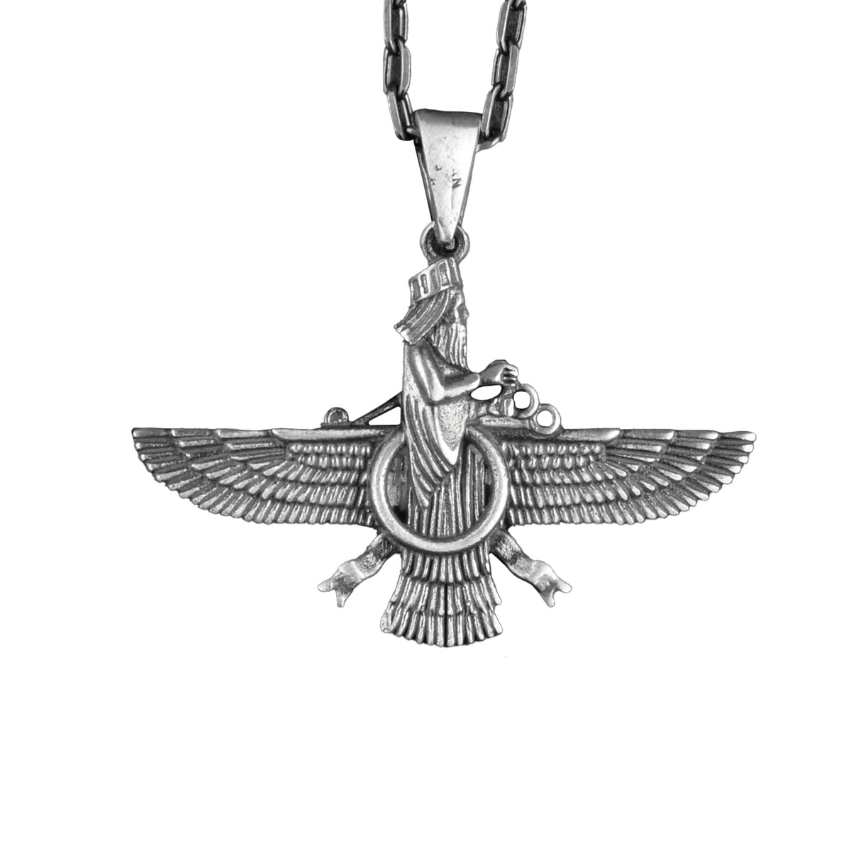 925 Sterling Silver Men's Necklace - Silver Faravahar Necklace - Spiritual Symbol of Zoroastrianism - Spiritual Jewelry