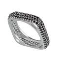 925 Sterling Silver Women's Square Infinity Band – Black Zircon Stone Geometric Ring – Modern Bold Statement Jewelry