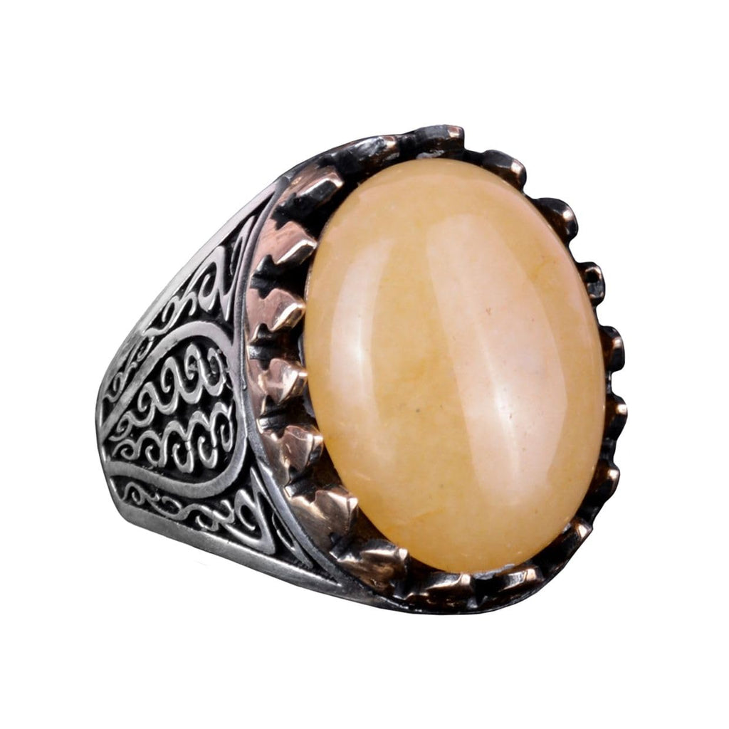 925 Sterling Silver Men's Ring - Yellow Agate Stone (Model-2)