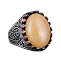 925 Sterling Silver Men's Ring - Yellow Agate Stone (Model-2)