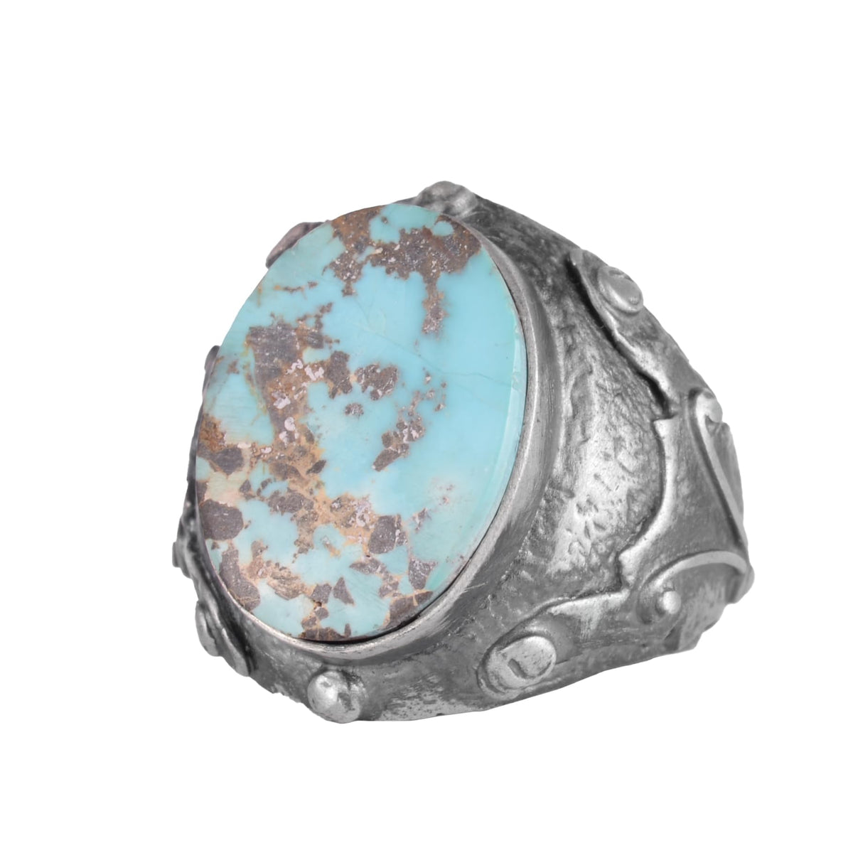 KAMBO Natural Turquoise Stone Men's Ring Oval Cabochon Blue Turquoise Ring 925 Sterling Silver Handmade Vintage Men's Jewelry Rustic Artisan Design