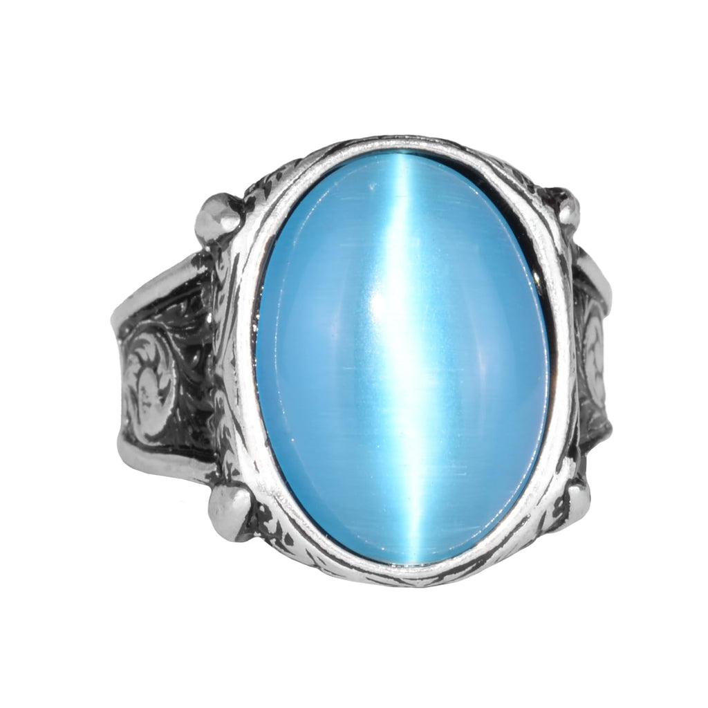 925 Sterling Silver Ring For Men, Created Cat's Eye Stone Ring, Handmade Unique Ring (Created Blue Cats Eye)