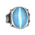 KAMBO 925 Sterling Silver Men's Ring with Created Blue Cats Eye Stone, Handmade Art Deco Vintage Statement Ring, Unique