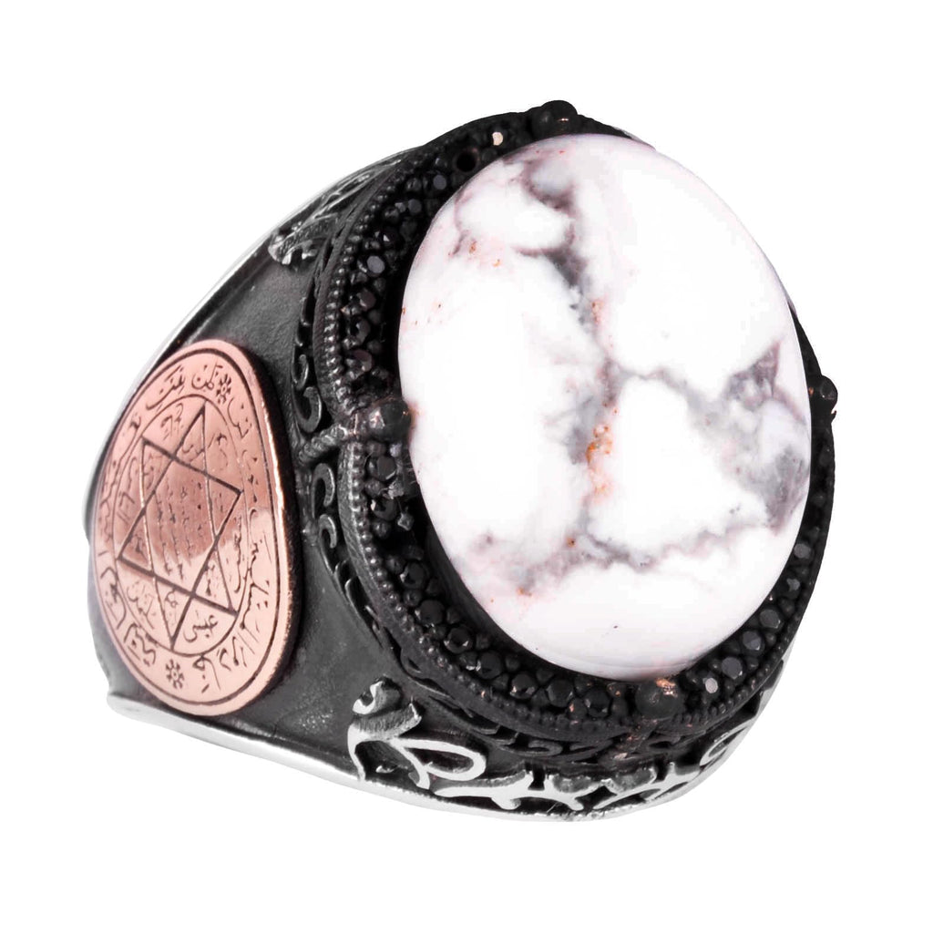 Star of David Silver Ring, Natural Howlite Stone Ring