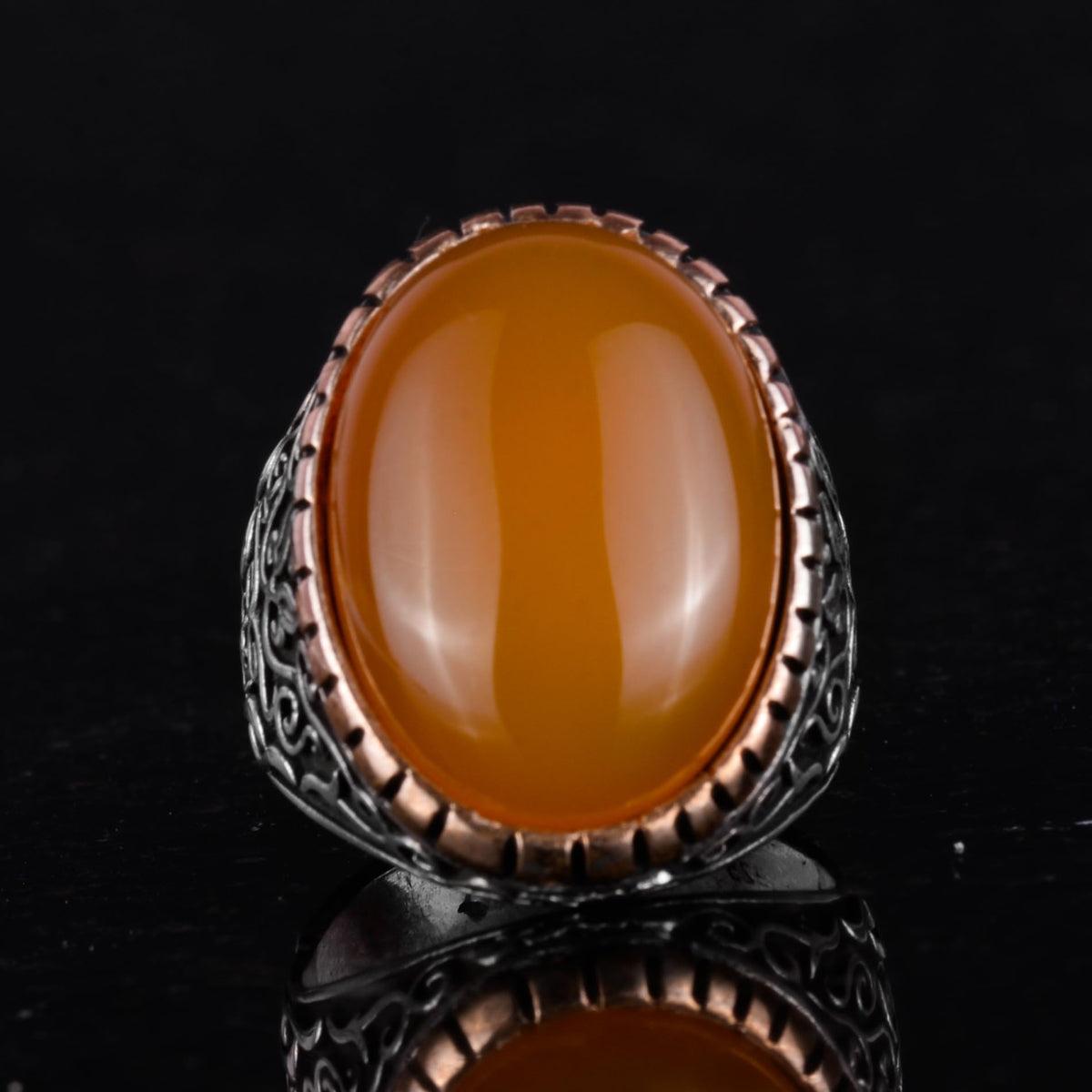 925 Sterling Silver Ring, Natural Stone Ring, Designer Silver Men's Ring (Yellow Tree) — 4